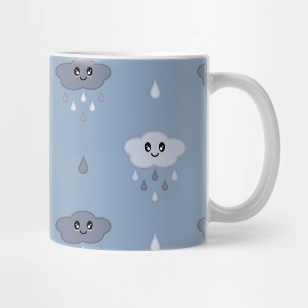 Kawaii Cute Rain Cloud Pattern in Blue by Kelly Gigi